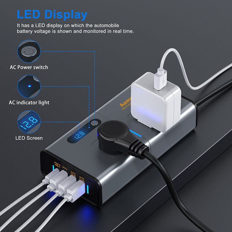 Car Inverter 200W Cigarette Lighter Super Fast Charge USB Power Adapter Socket PD Charger