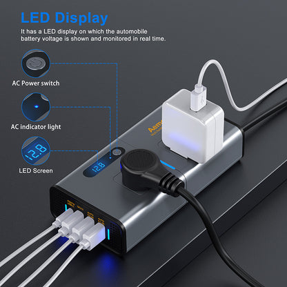 Car Inverter 200W Cigarette Lighter Super Fast Charge USB Power Adapter Socket PD Charger